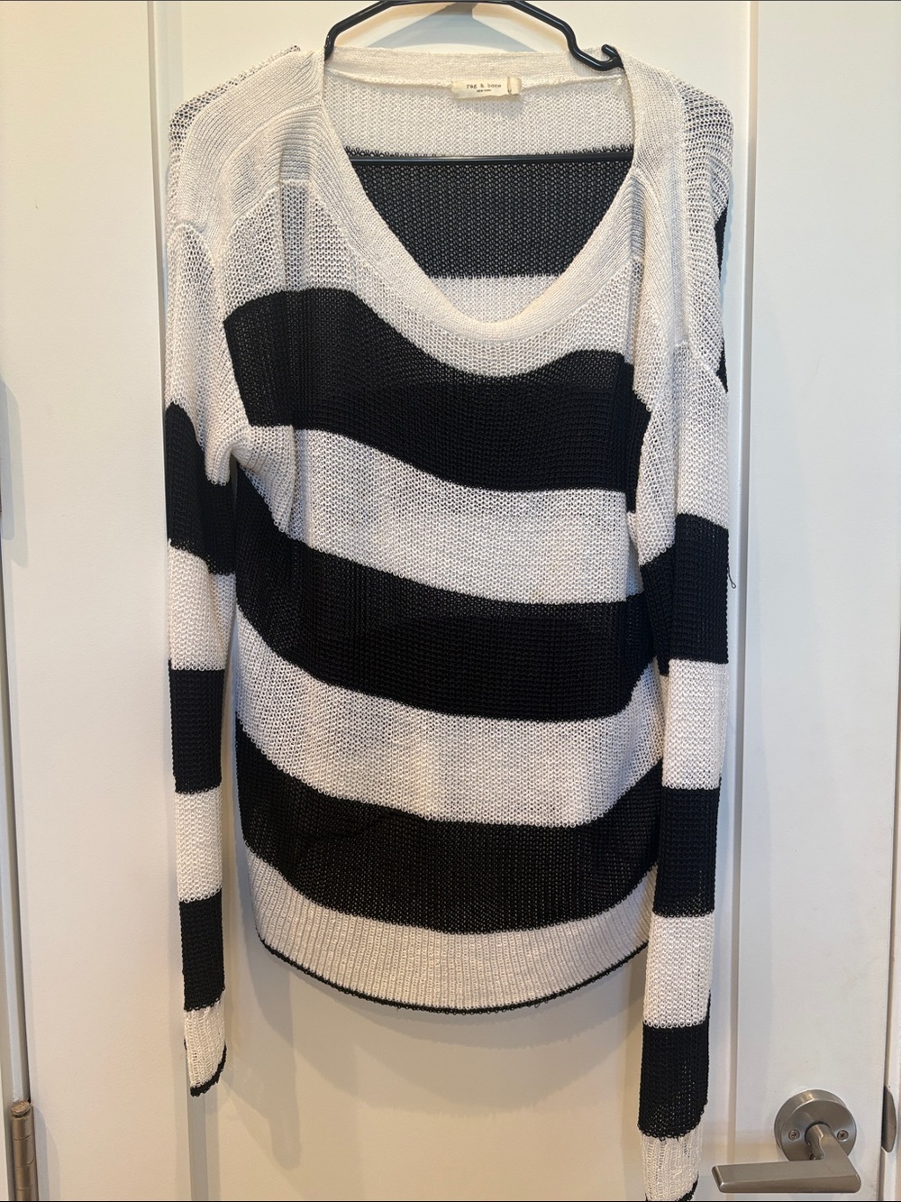 rag & bone Black & White Striped Scoop Neck Pullover